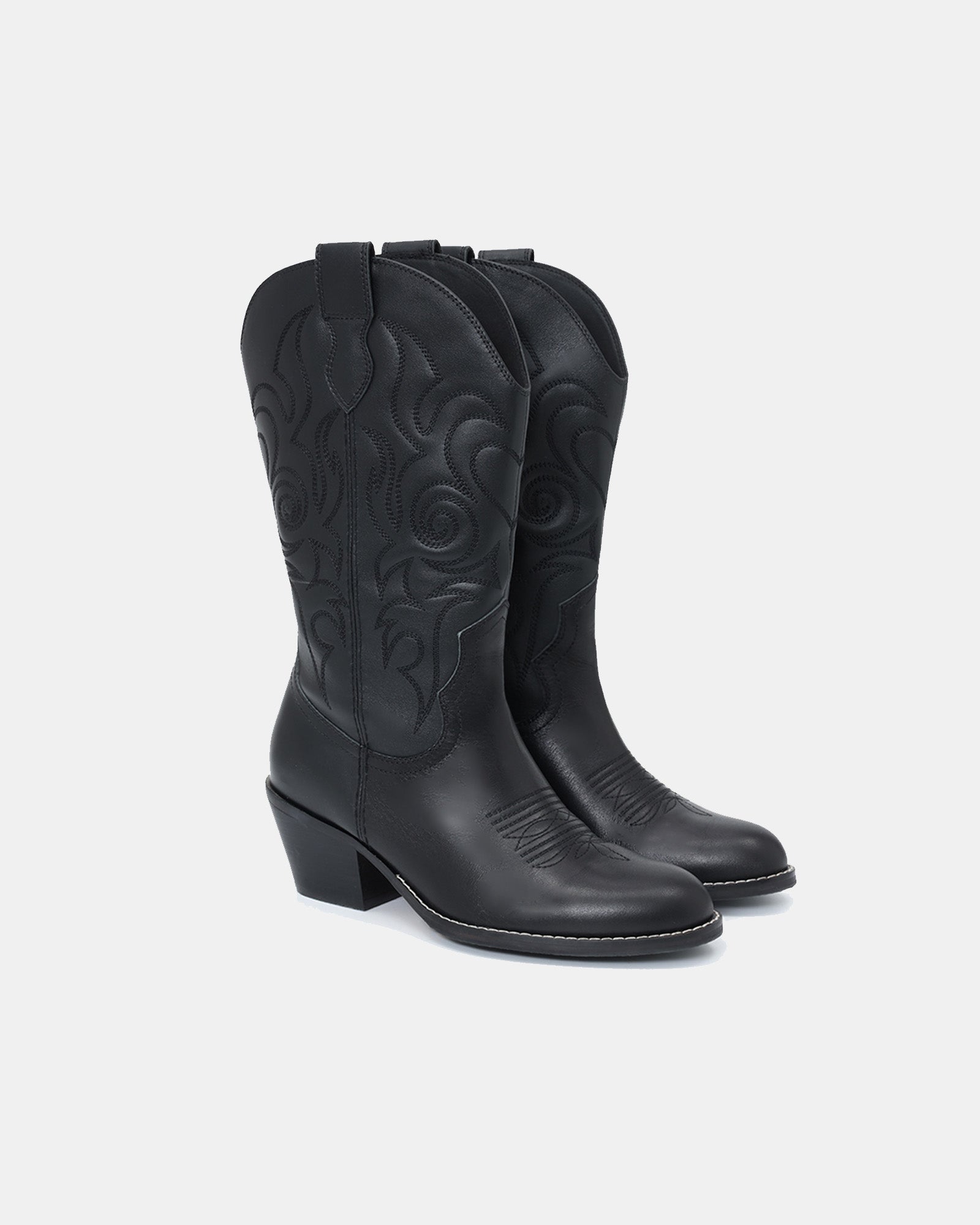 Dolly Western Embroidered Leather Mid-Calf Boots