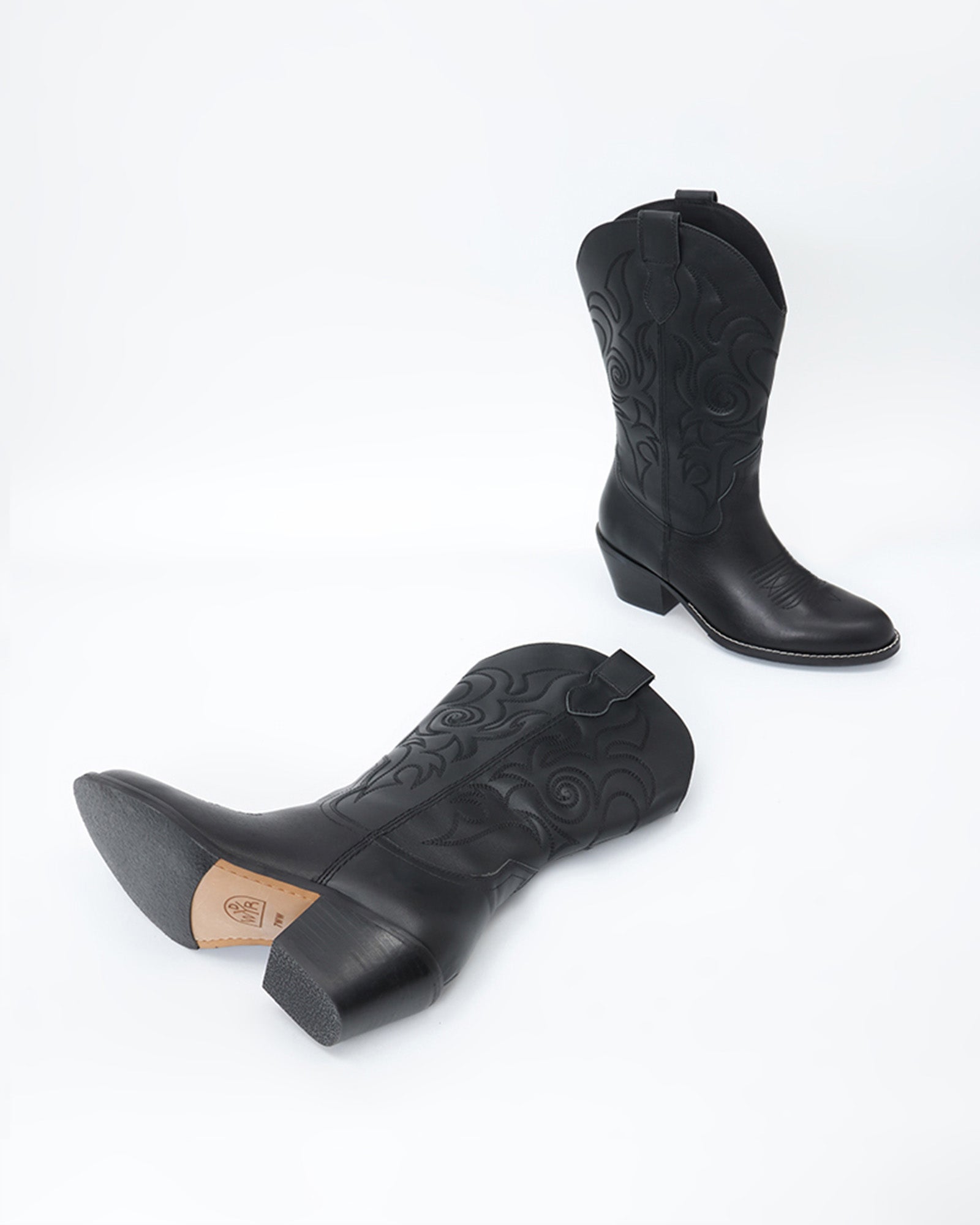 Dolly Western Embroidered Leather Mid-Calf Boots