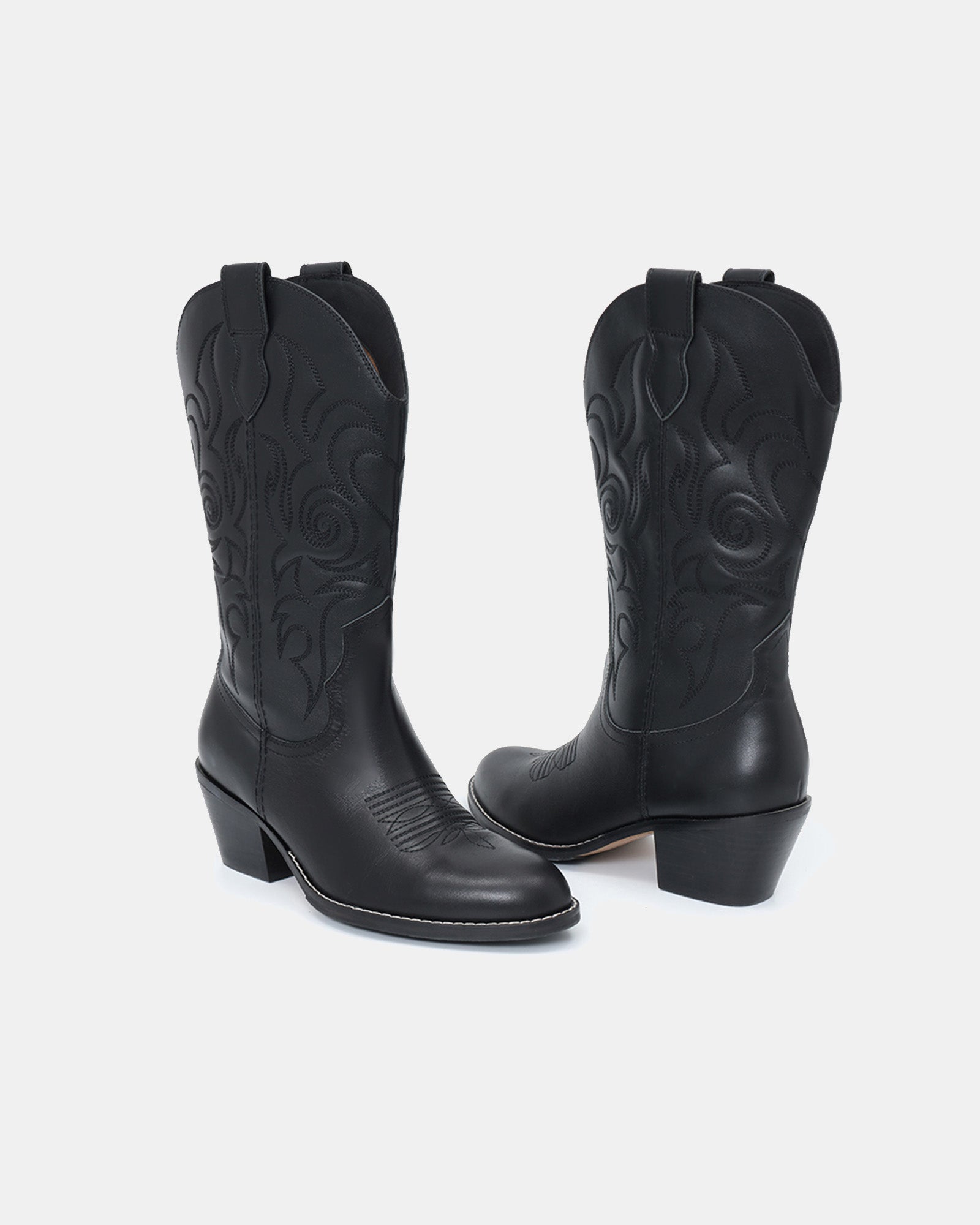 Dolly Western Embroidered Leather Mid-Calf Boots