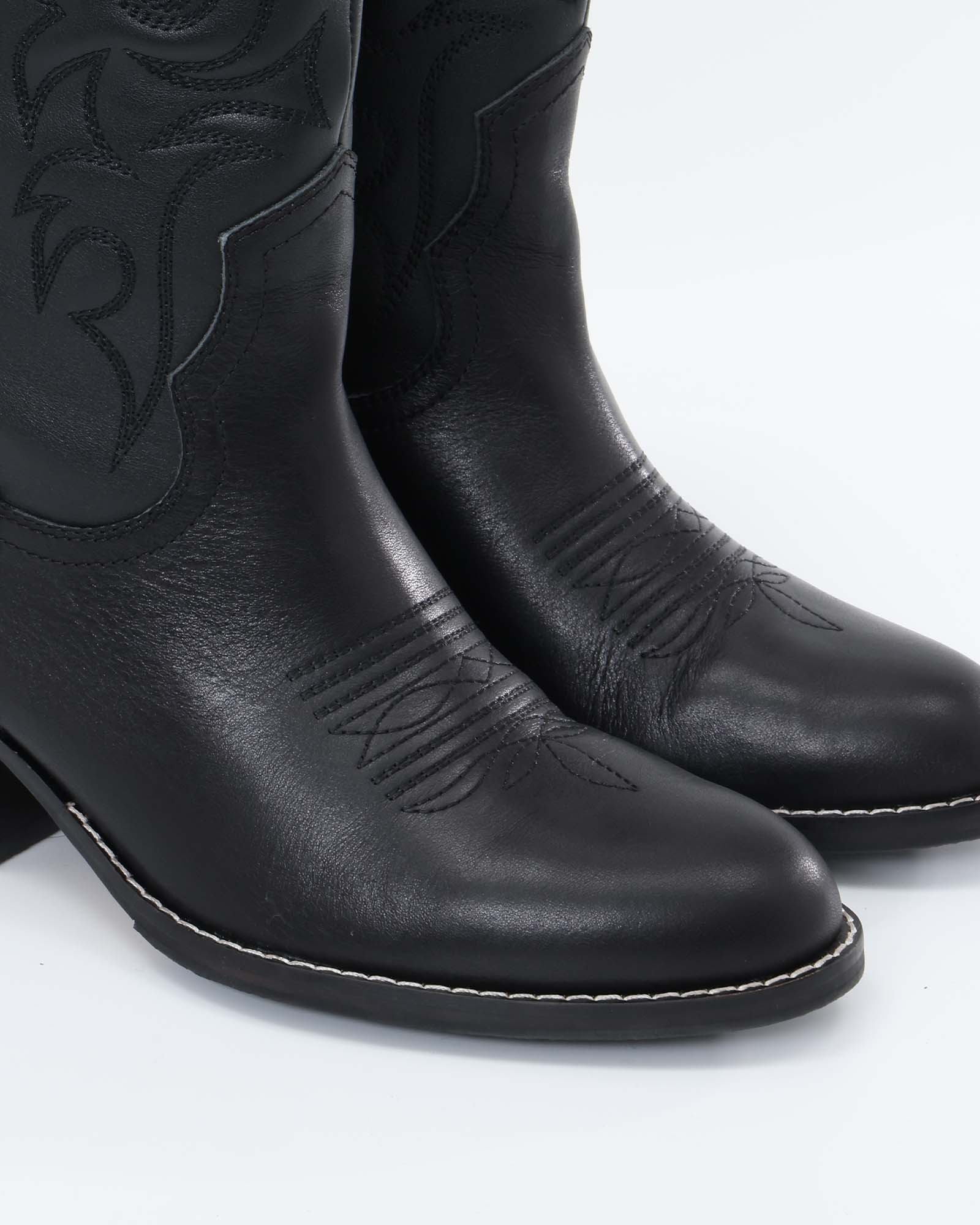 Dolly Western Embroidered Leather Mid-Calf Boots