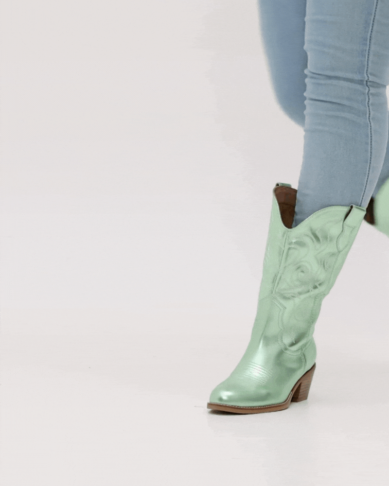 Dolly Western Embroidered Leather Mid-Calf Boots