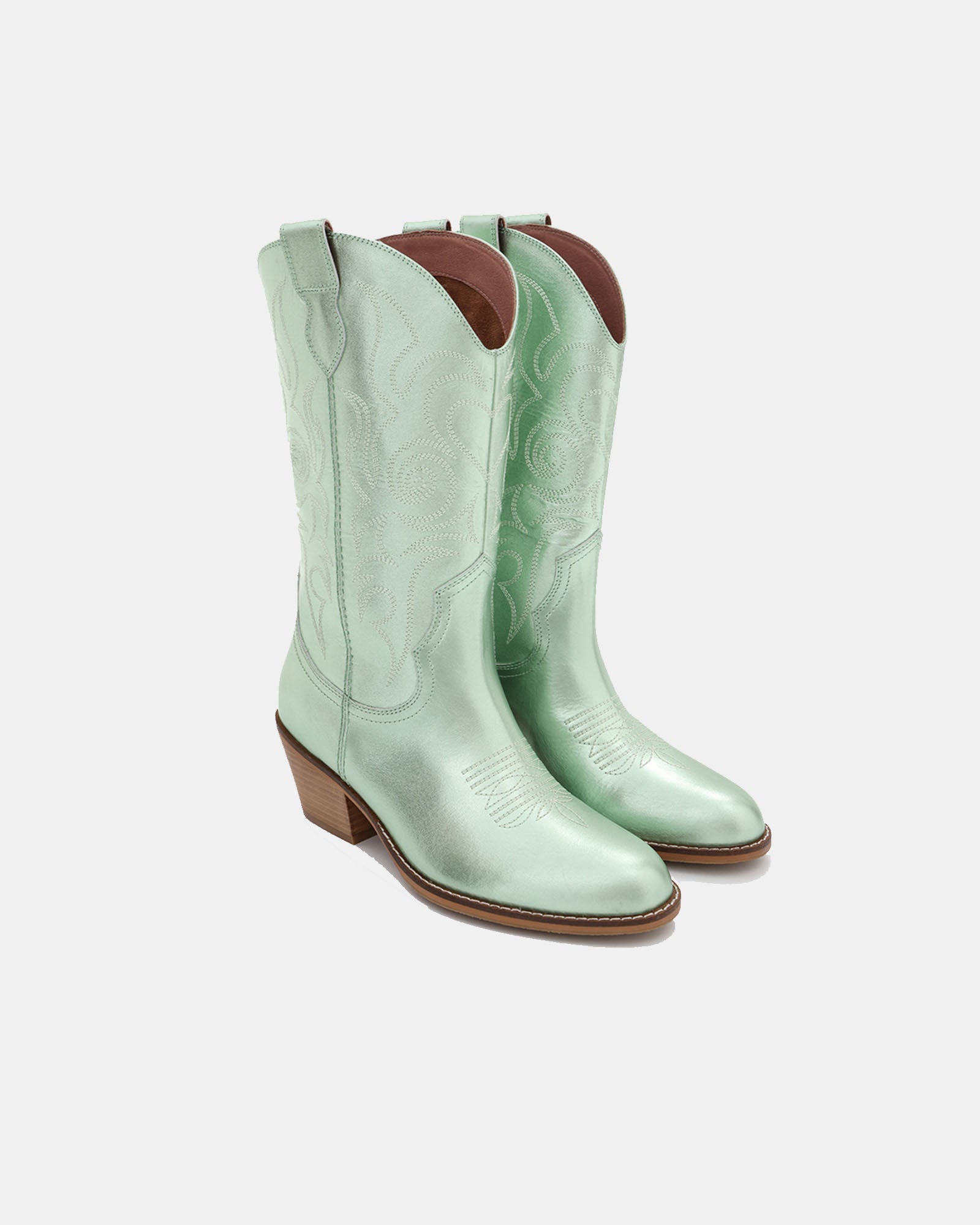 Dolly Western Embroidered Leather Mid-Calf Boots
