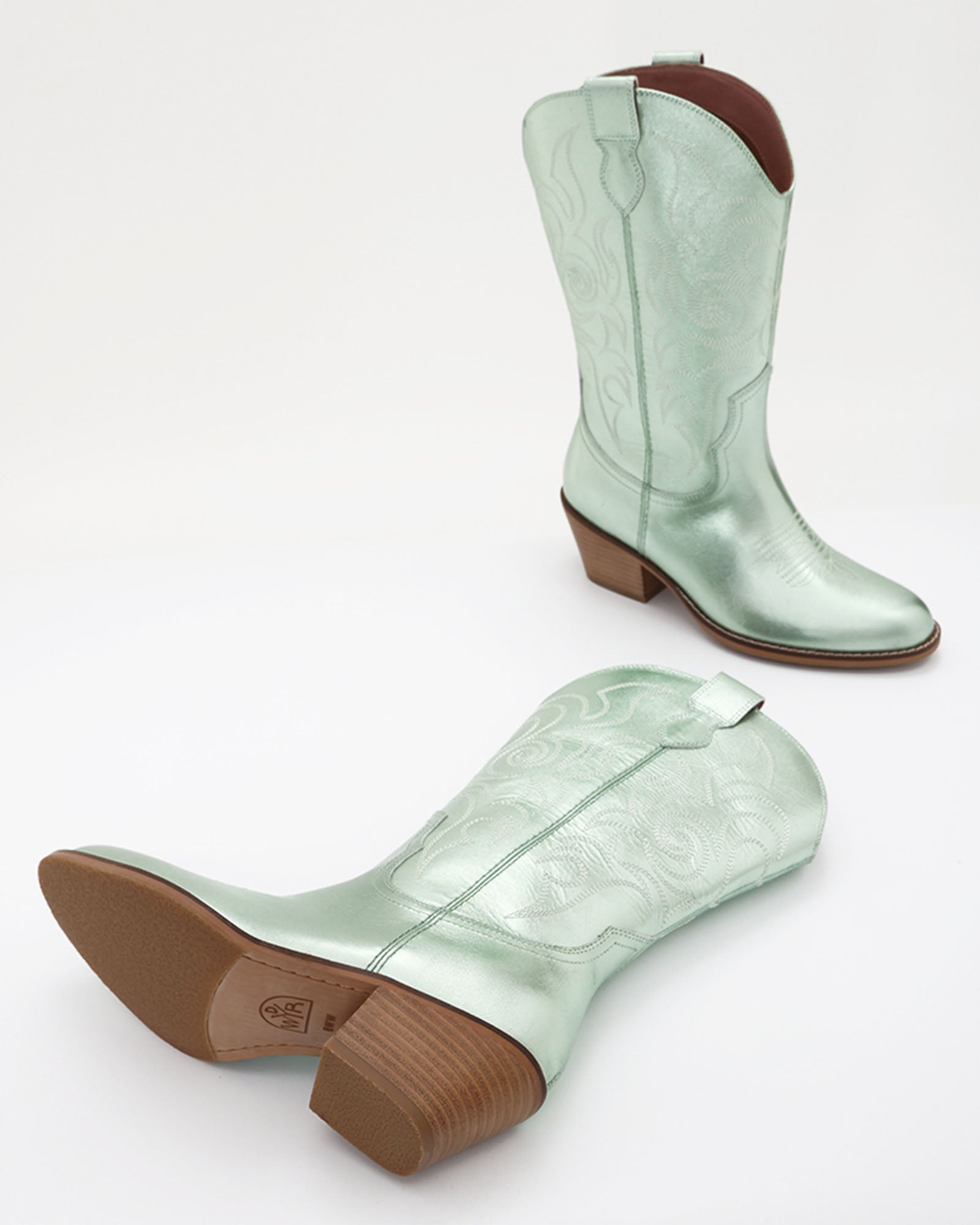Dolly Western Embroidered Leather Mid-Calf Boots