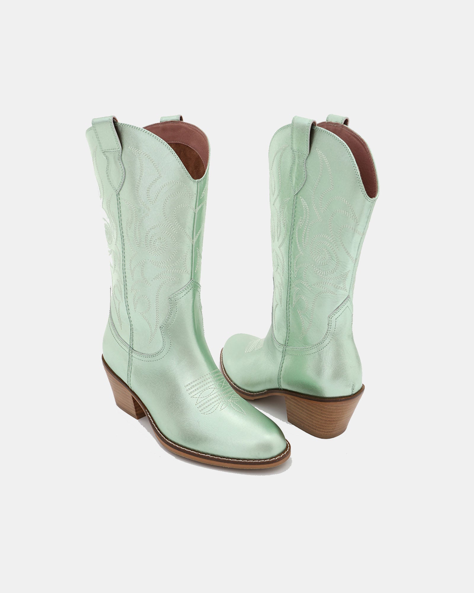 Dolly Western Embroidered Leather Mid-Calf Boots