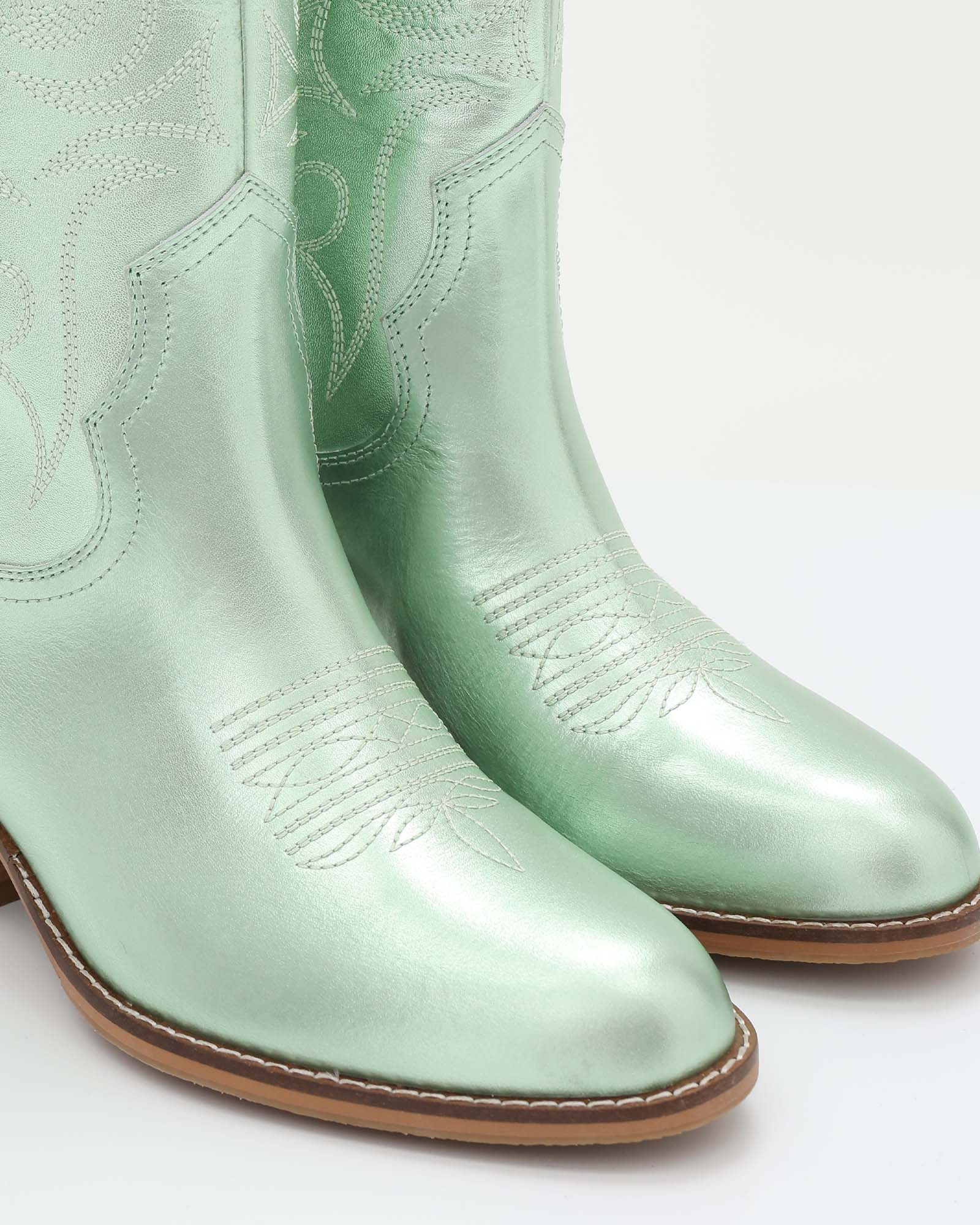 Dolly Western Embroidered Leather Mid-Calf Boots