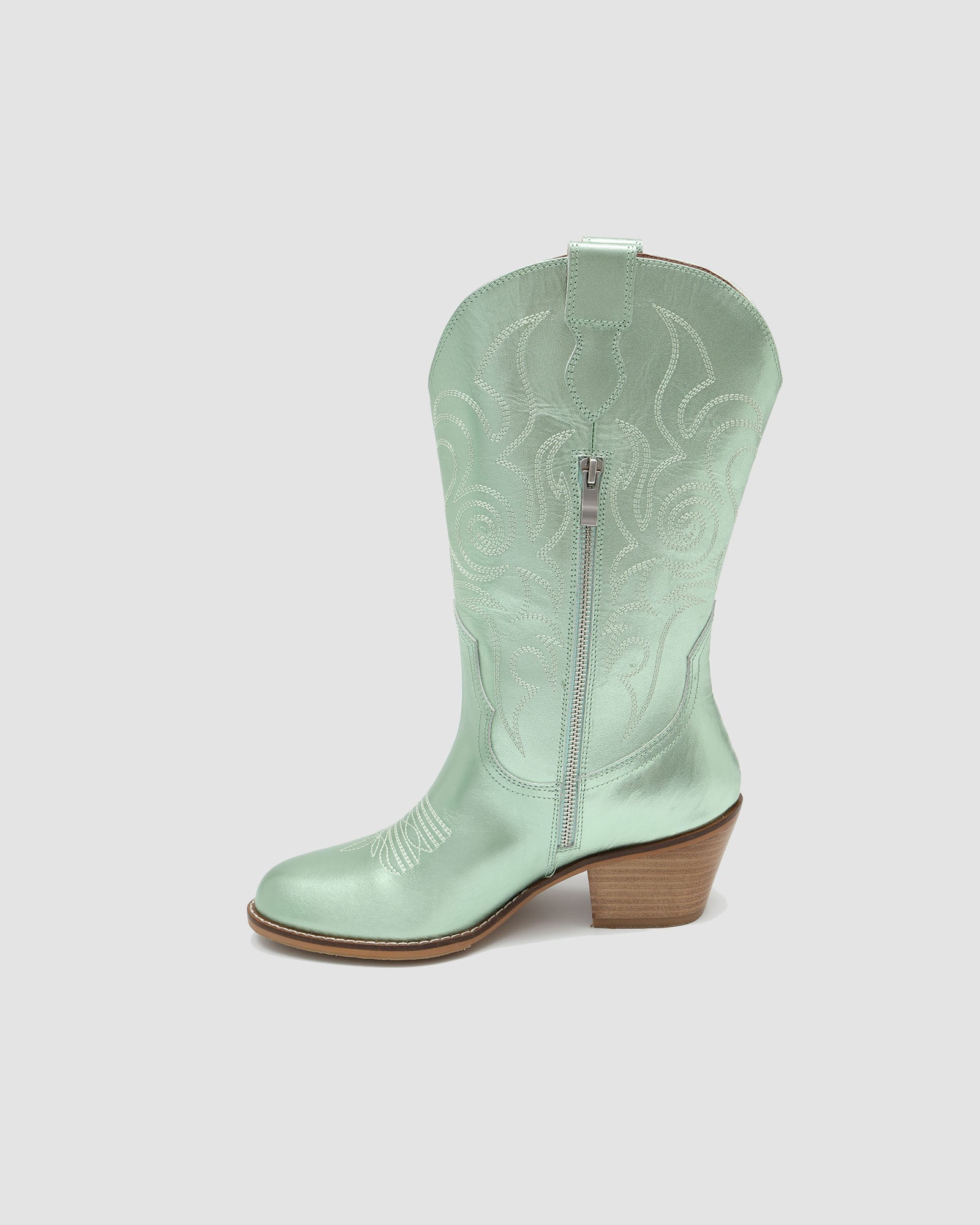 Dolly Western Embroidered Leather Mid-Calf Boots