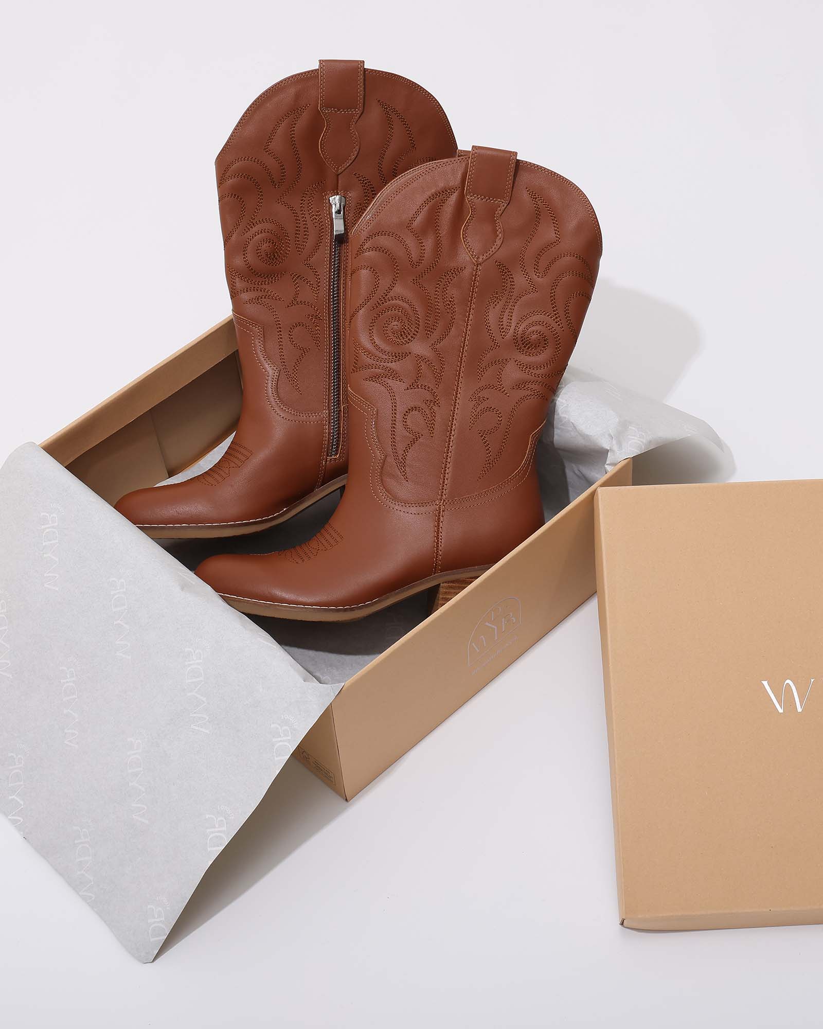 Dolly Western Embroidered Leather Mid-Calf Boots