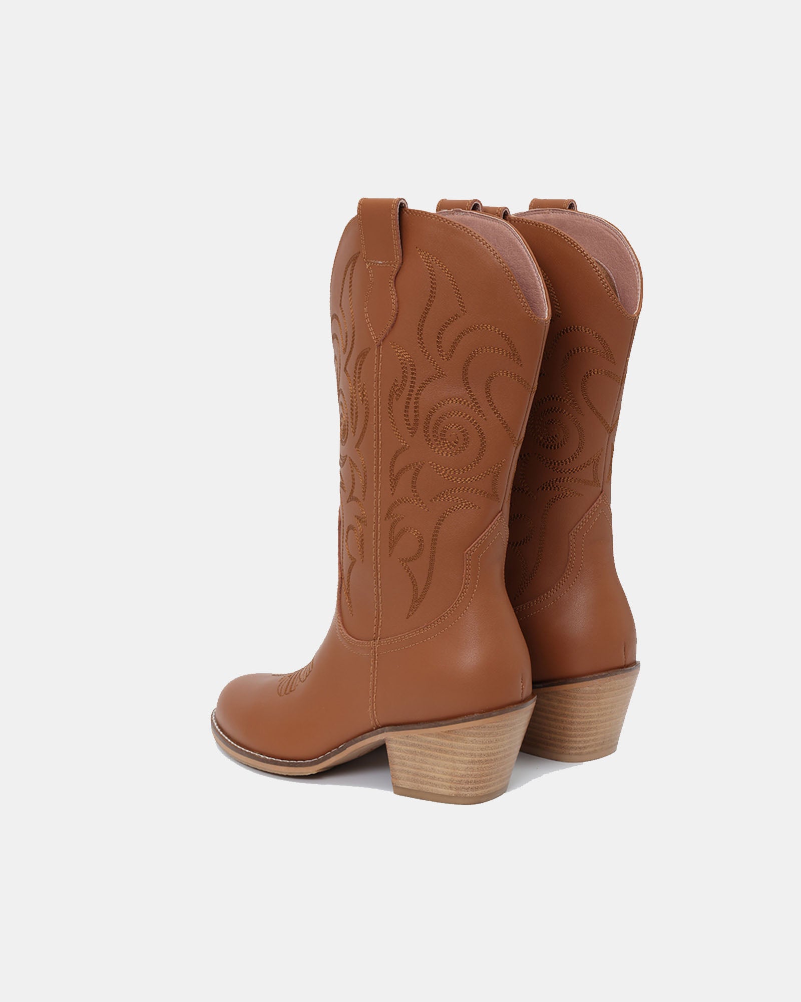 Dolly Western Embroidered Leather Mid-Calf Boots