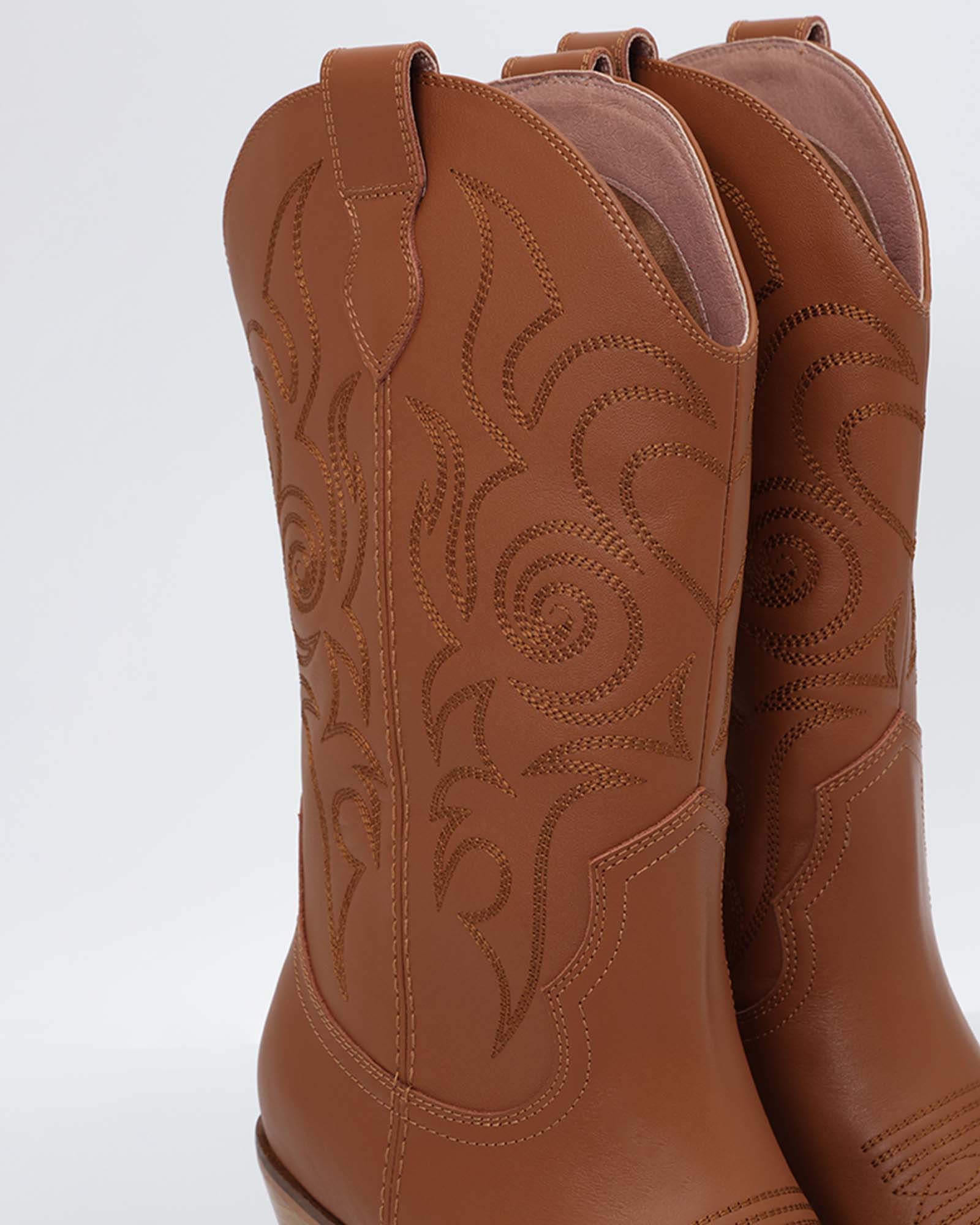 Dolly Western Embroidered Leather Mid-Calf Boots