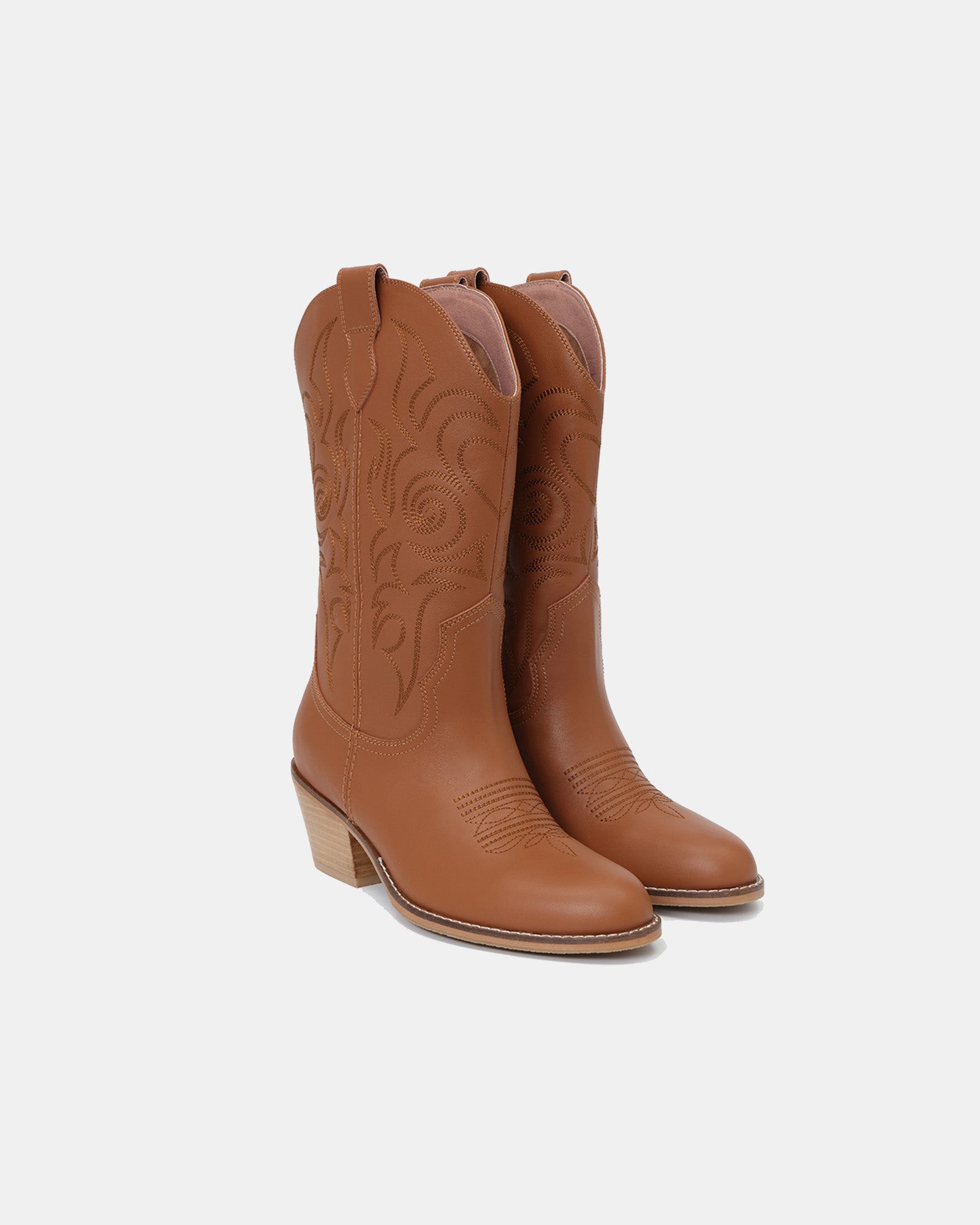 Dolly Western Embroidered Leather Mid-Calf Boots