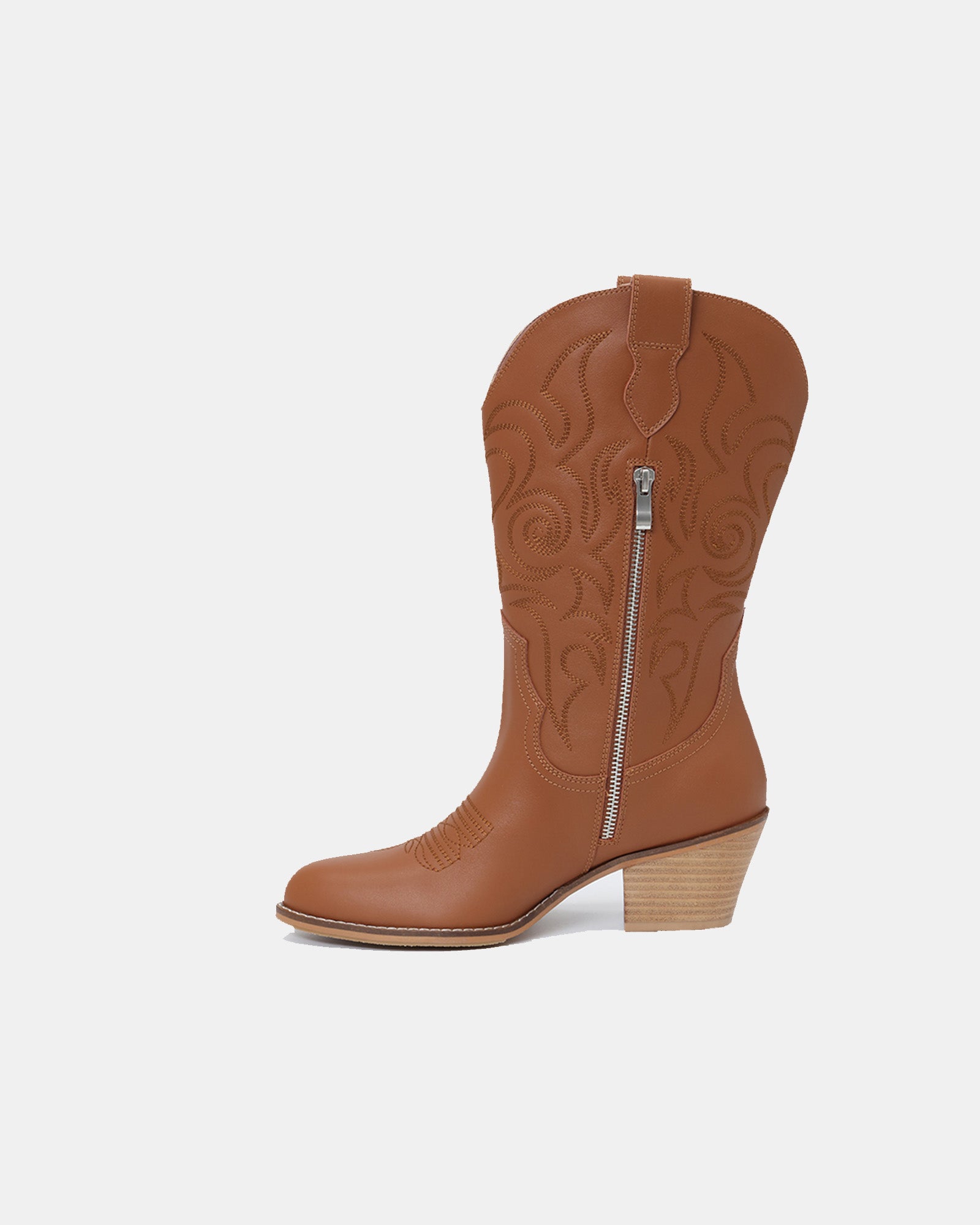 Dolly Western Embroidered Leather Mid-Calf Boots