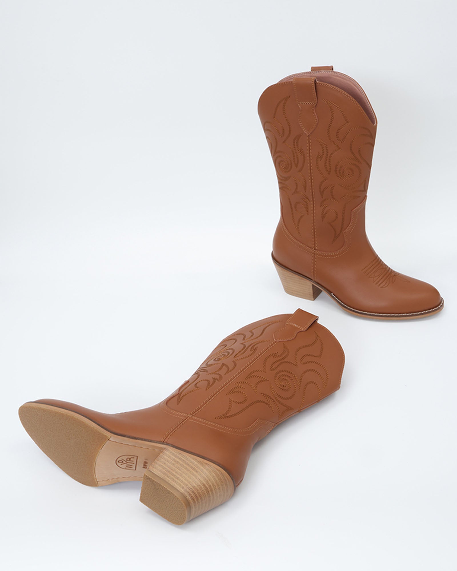 Dolly Western Embroidered Leather Mid-Calf Boots