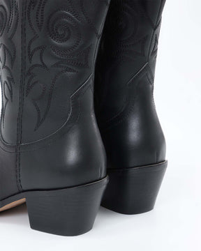 Dolly Western Embroidered Leather Mid-Calf Boots