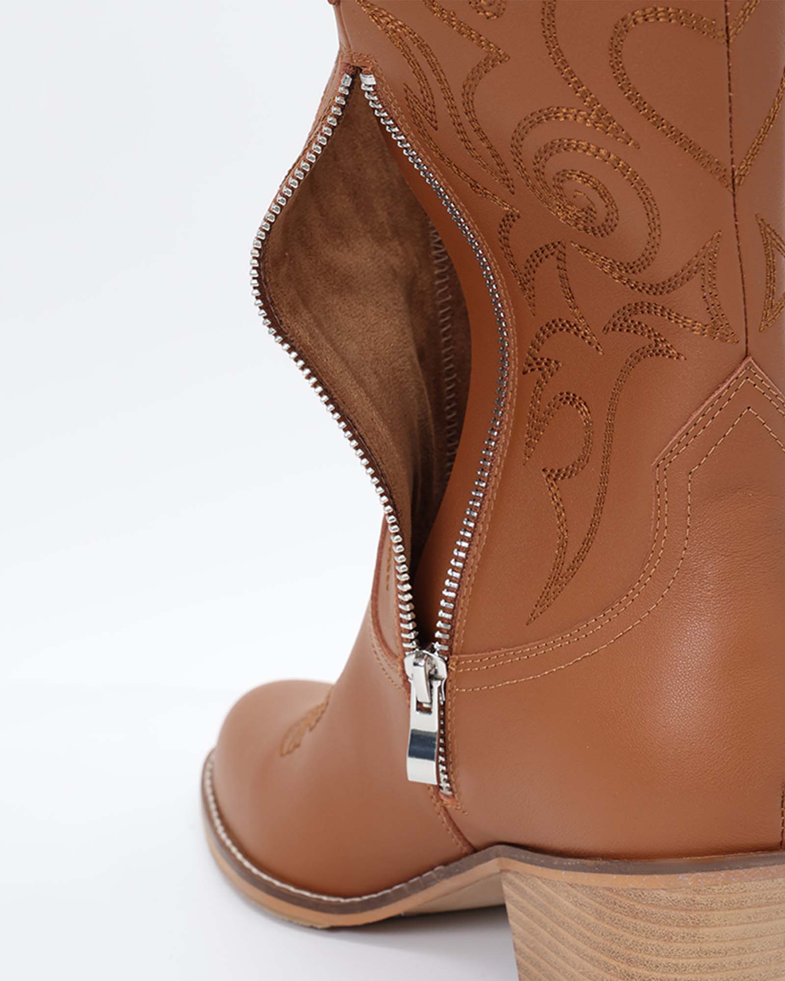 Dolly Western Embroidered Leather Mid-Calf Boots